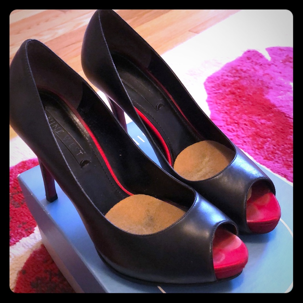 Nine West black leather heels